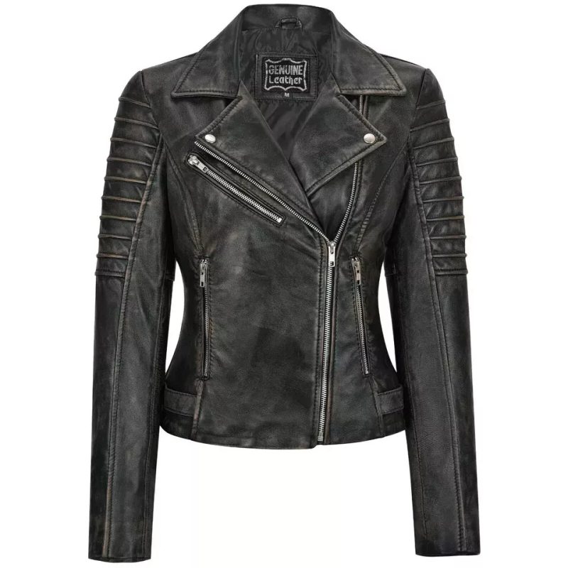 Women's Real Lambskin Leather Motorcycle Biker Black Jacket 
