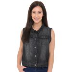 Women's Denim Chest Flap Pockets Vest Ladies Jean Sleeveless Jacket