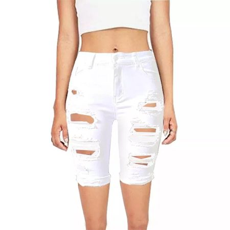 Women’s Stretchy Denim Shorts Ripped Distressed Summer Jeans Casual Holes Pants